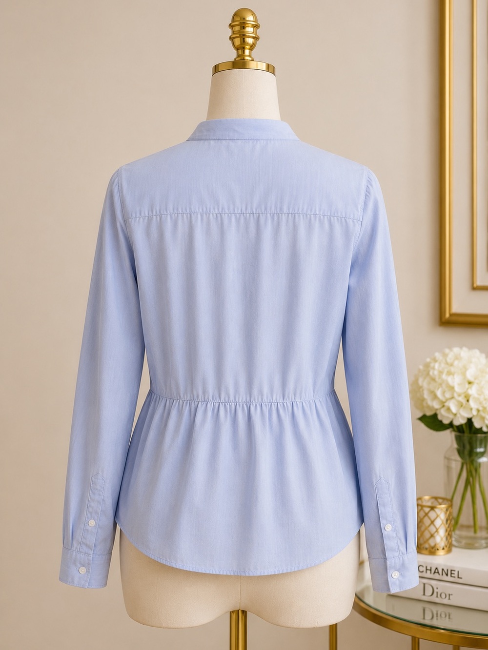 Madewell 100% Cotton Blue Peplum Button Front Blouse Size Large - Picture 4 of 8